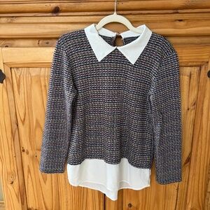 Vintage Tweed Knit Top Peter Pan Collar Layer Look Made‎ In Italy Women Medium